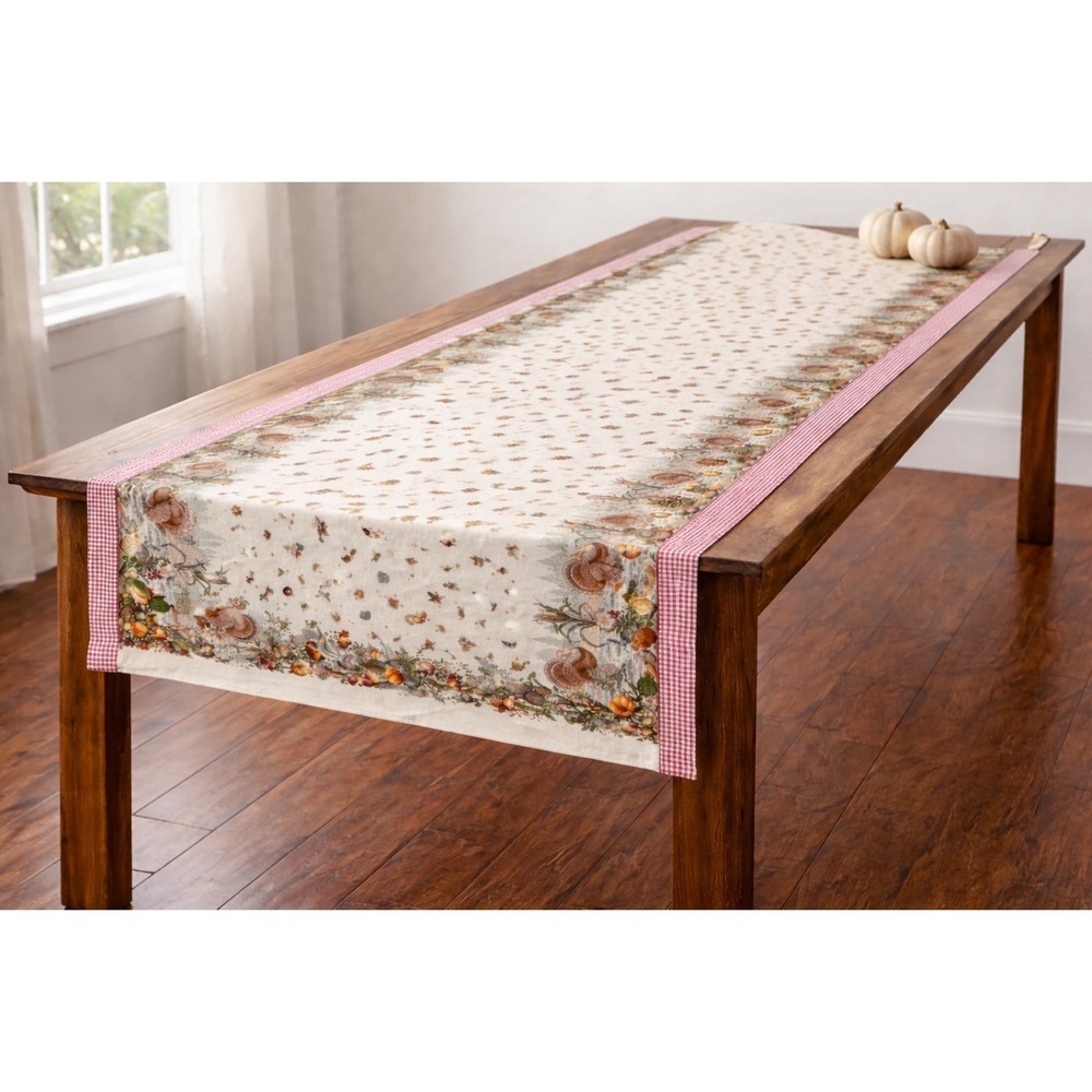 Springs Industries Harvest Toile Wide Thanksgiving Tablecloth Turkey Red Gingham